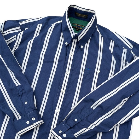 Vintage Alexander Julian Colours Navy Blue White Stripe Button Down Shirt XL - Picture 2 of 13